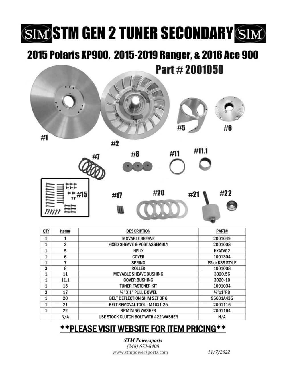STM Polaris RZR / Ranger / Ace 900 Tuner Secondary Driven Clutch