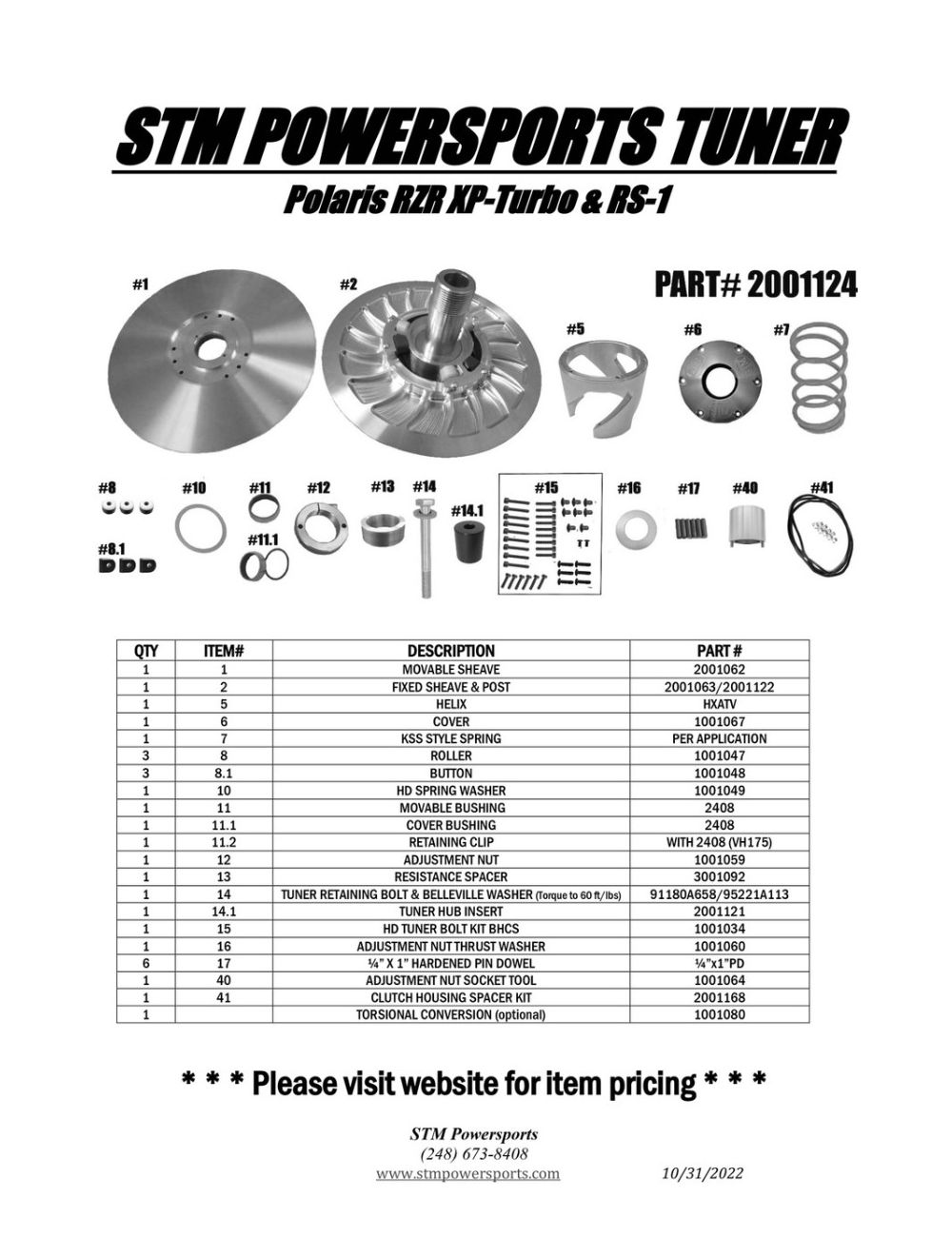 STM Polaris RZR XP Turbo / Turbo S Tuner Secondary Driven Clutch