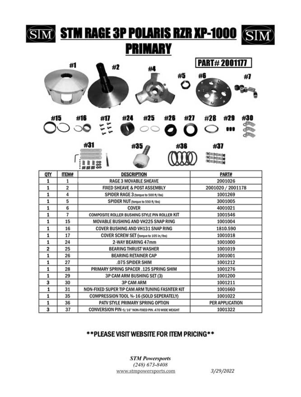 STM Primary and Secondary Clutches for Polaris RZR XP 1000
