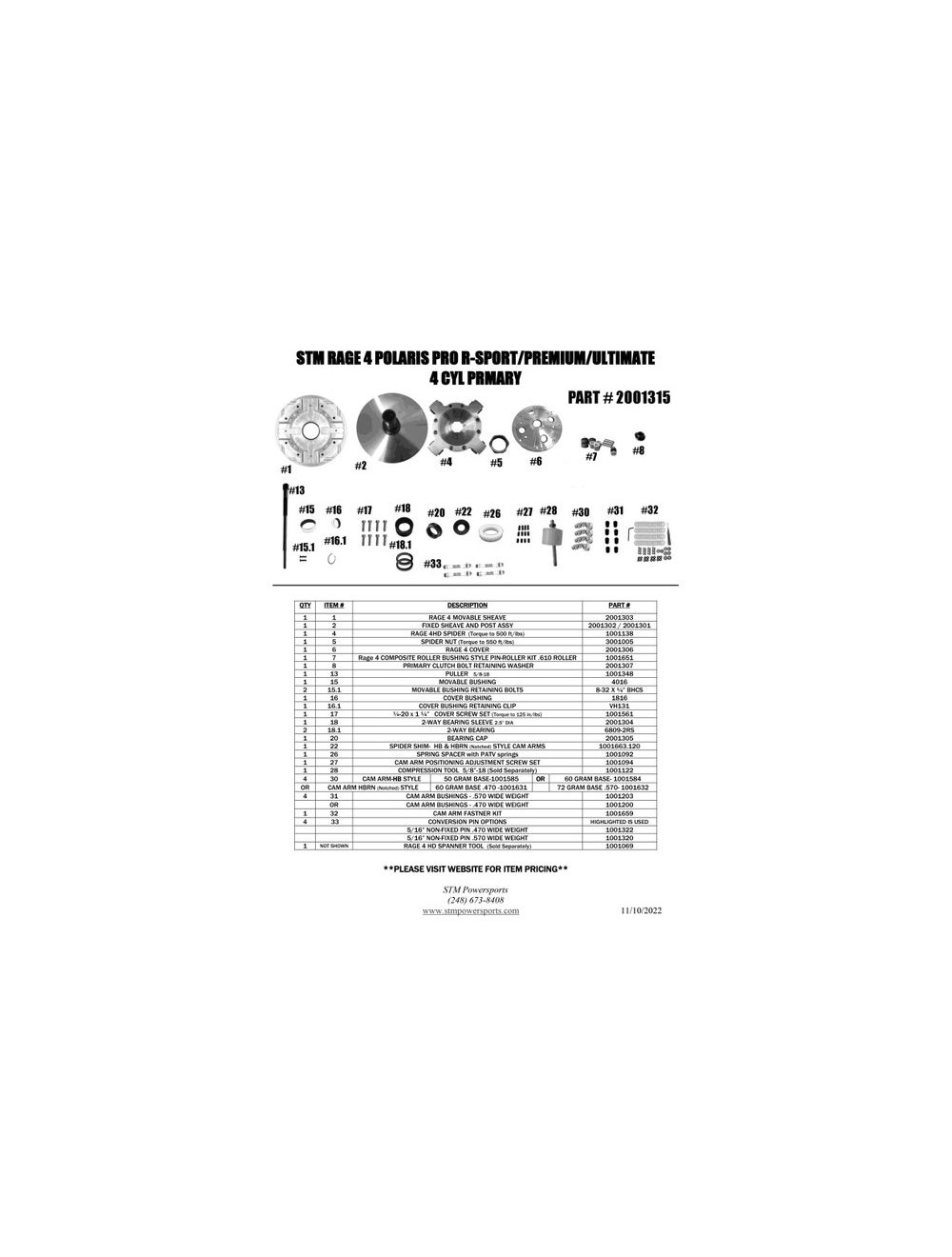 STM Powersports Primary and Secondary Clutch for Polaris RZR Pro R