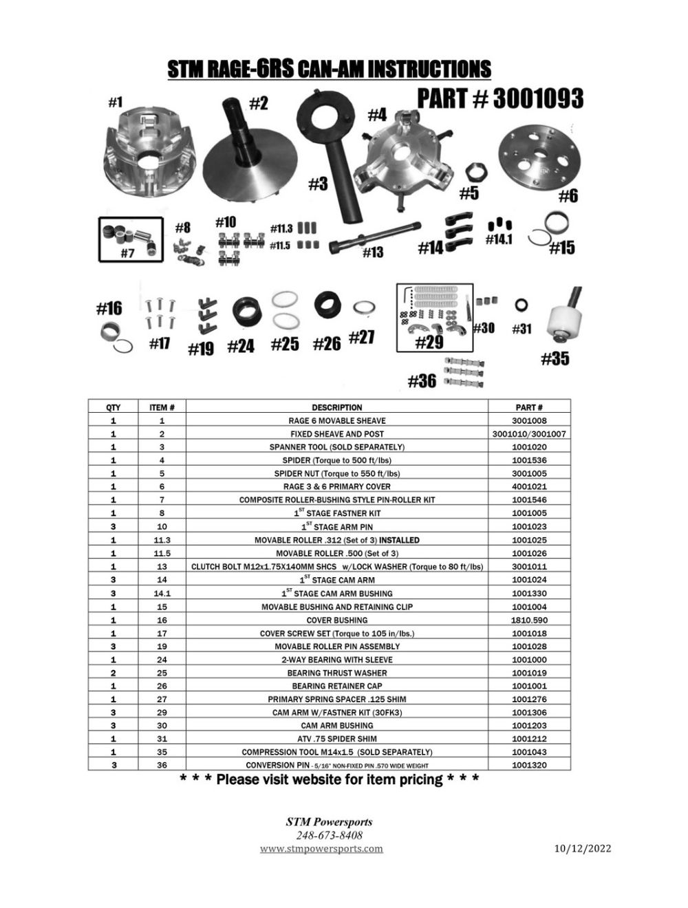 STM Powersports Can-Am Maverick 1000 / Turbo Rage 6RS Primary Clutch