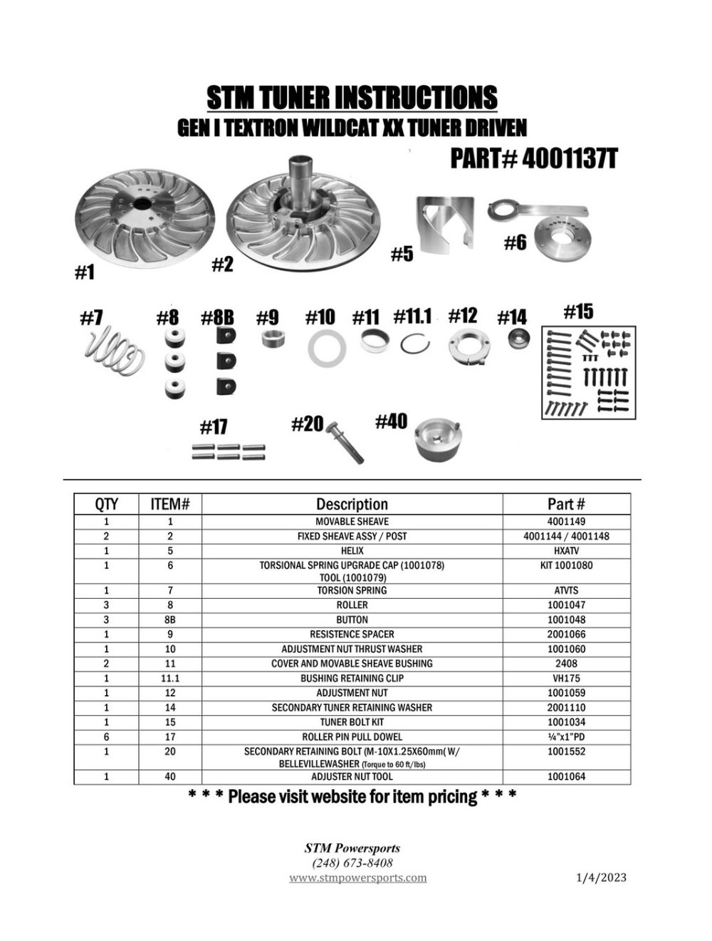STM Powersports Textron Wildcat XX Tuner Secondary Driven Clutch